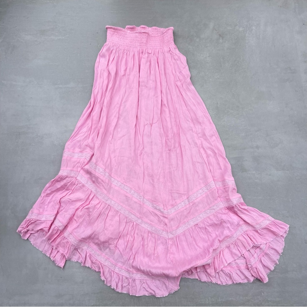 Smocked Waist Pink Maxi Skirt